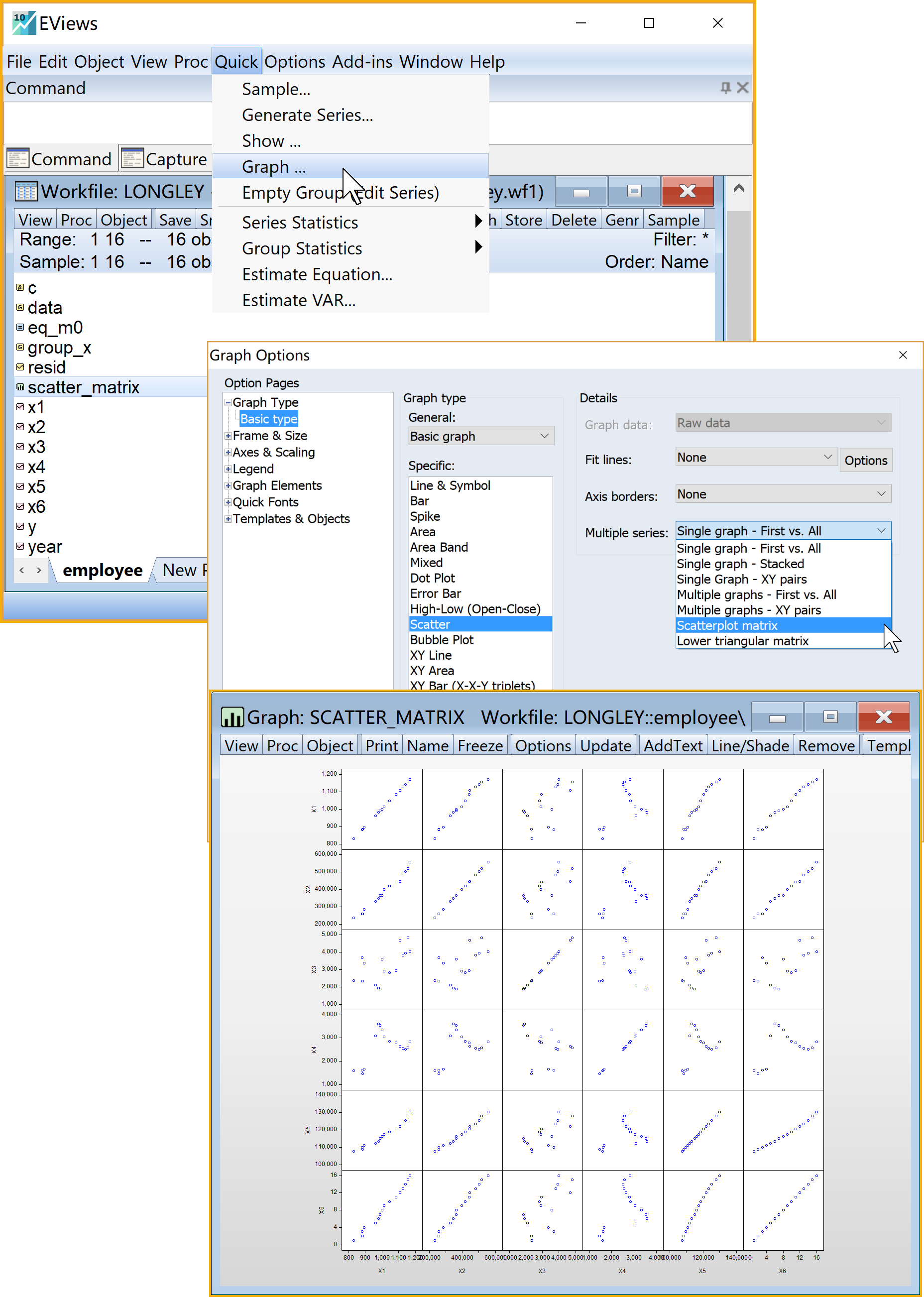 自变量X间散点矩阵图的Eviews操作