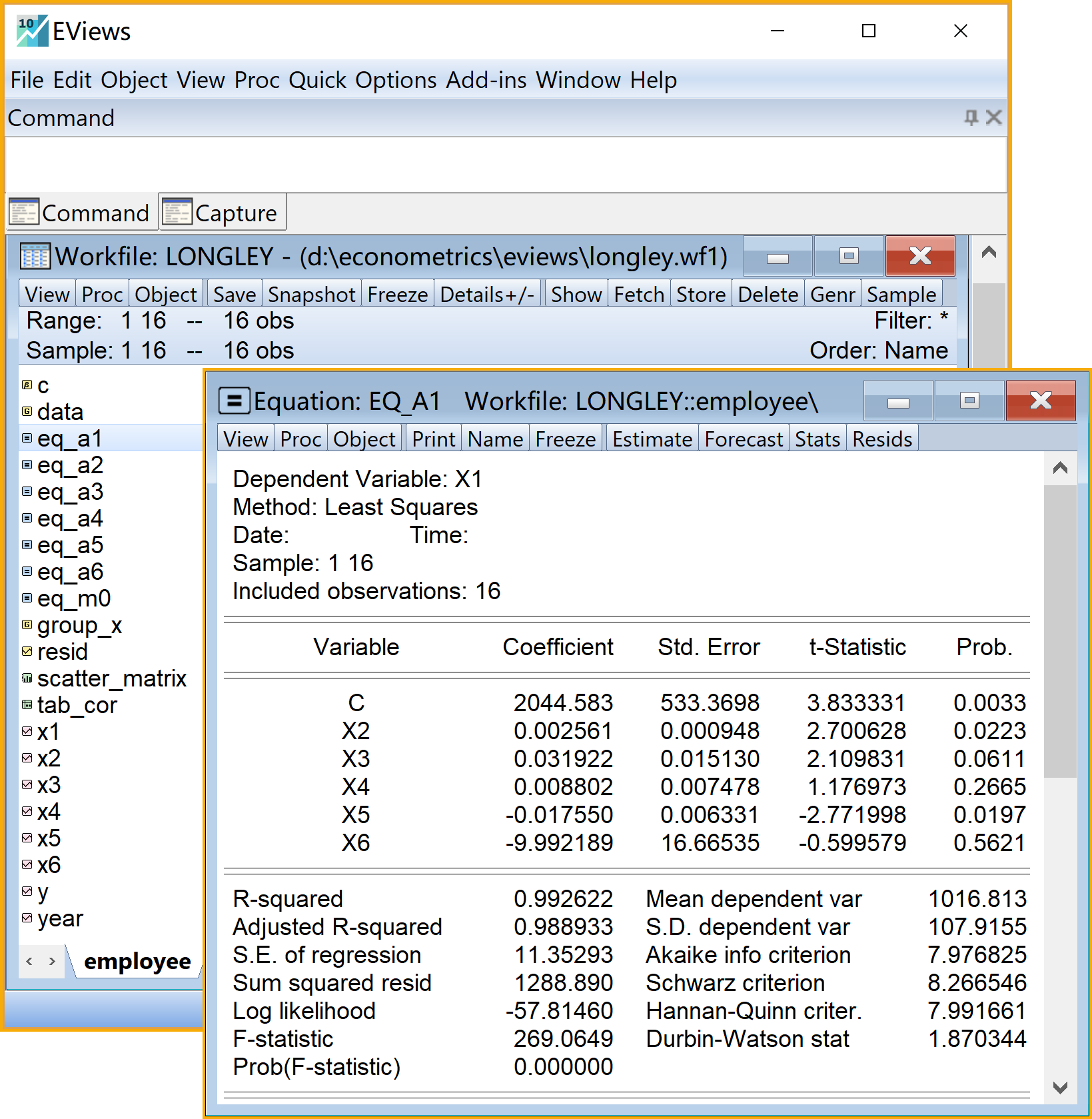 辅助回归Eviews操作过程