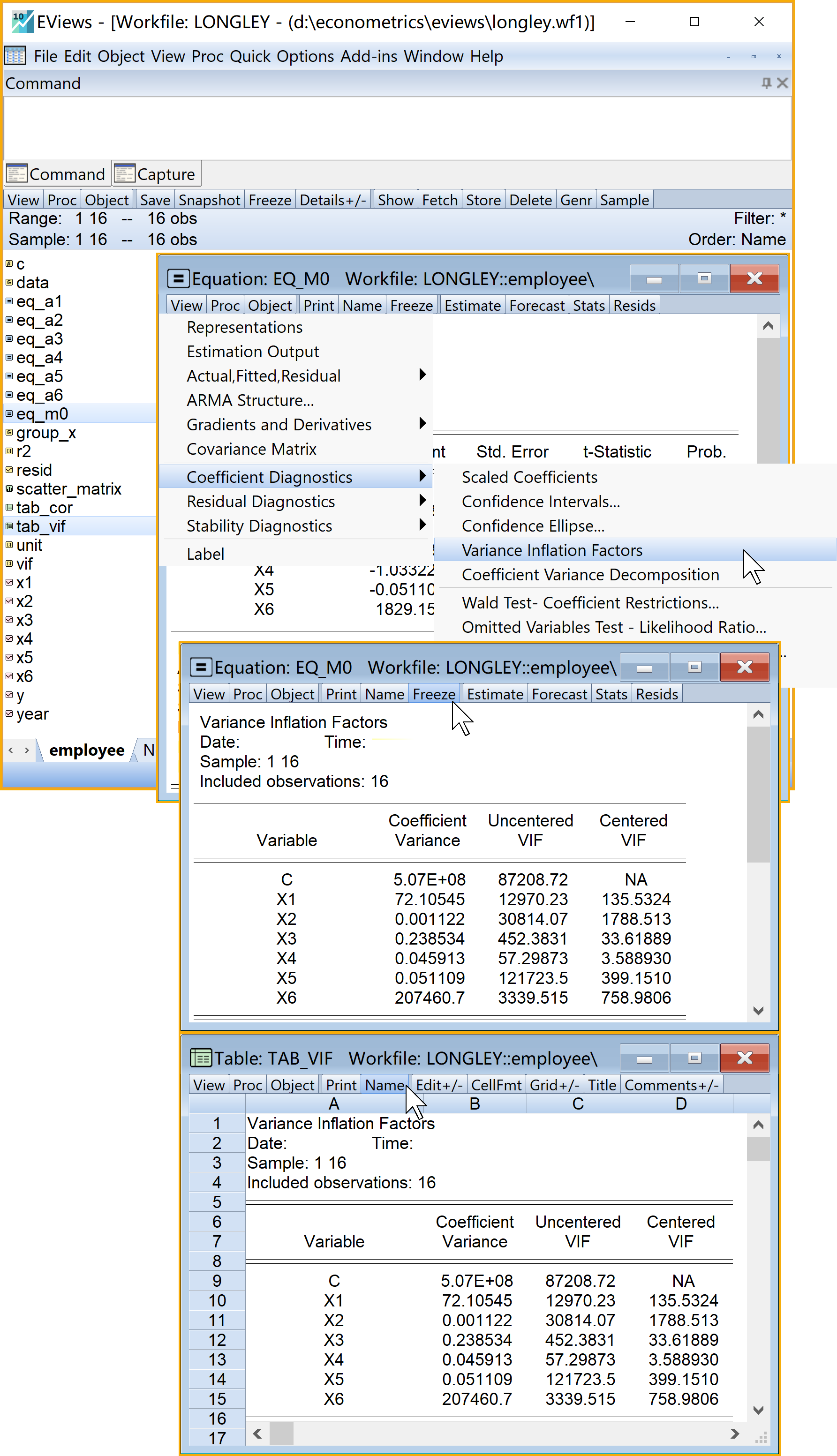 辅助回归模型A1~A6的VIF系统提取操作