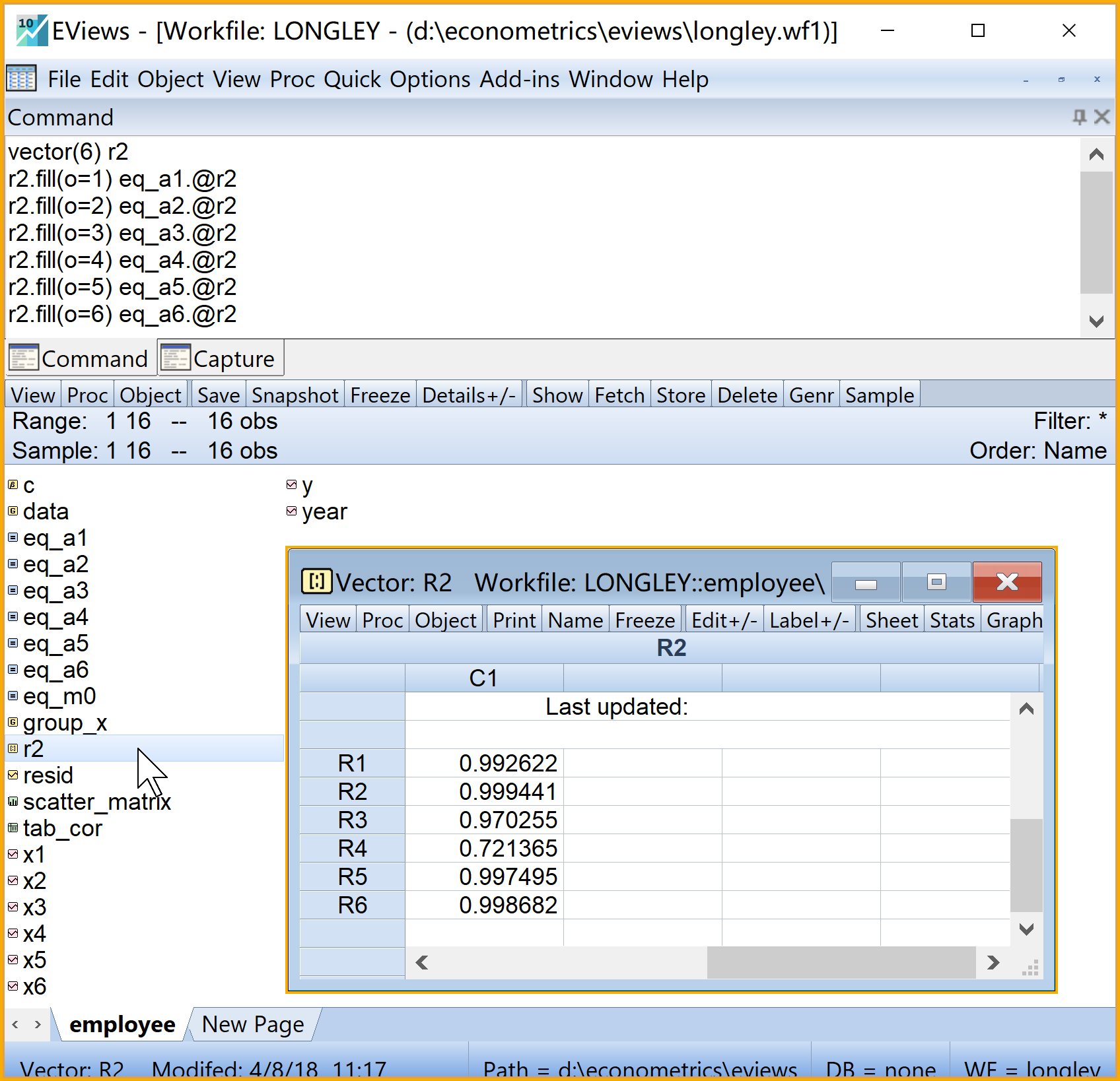 辅助回归模型A1~A6的判定系数提取汇总操作