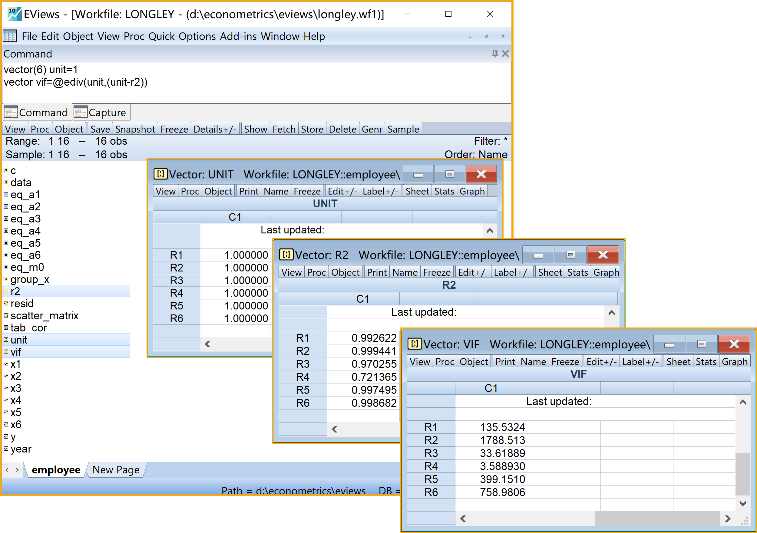 辅助回归模型A1~A6的VIF手动提取操作